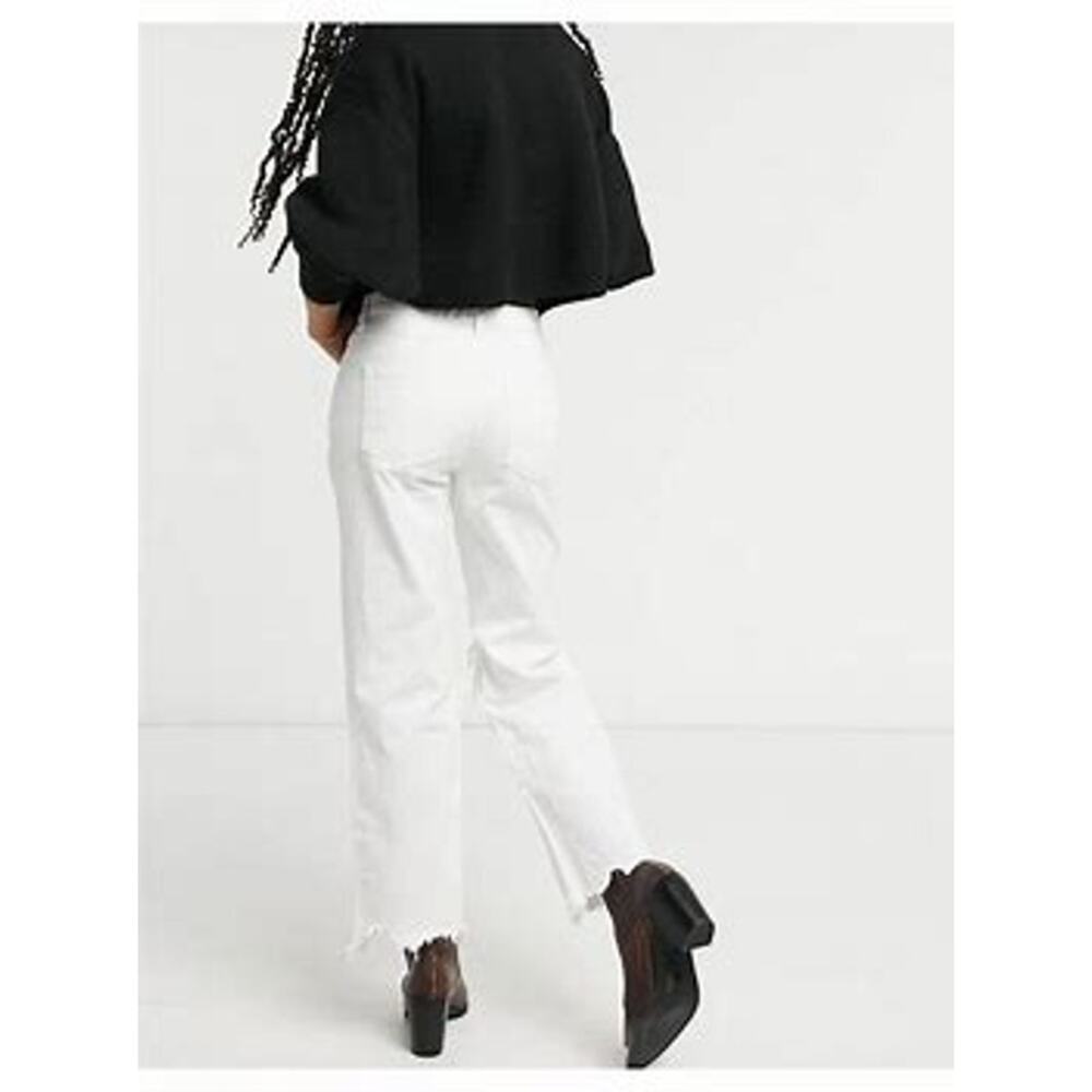 FP Free People Maggie White Mid Rise Straight Distressed Jeans Denim 26 - Picture 3 of 9